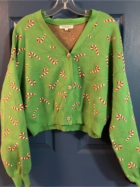 Grayson Threads Green Candy Cane V-Neck Cardigan
